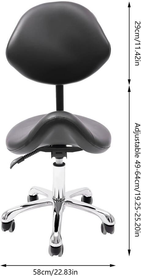 Corenia Zadelkruk met Rugleuning Zadelkruk op Wielen Zadelkruk Ergonomisch Zwaar gebruik In Hoogte Verstelbaar Zwart