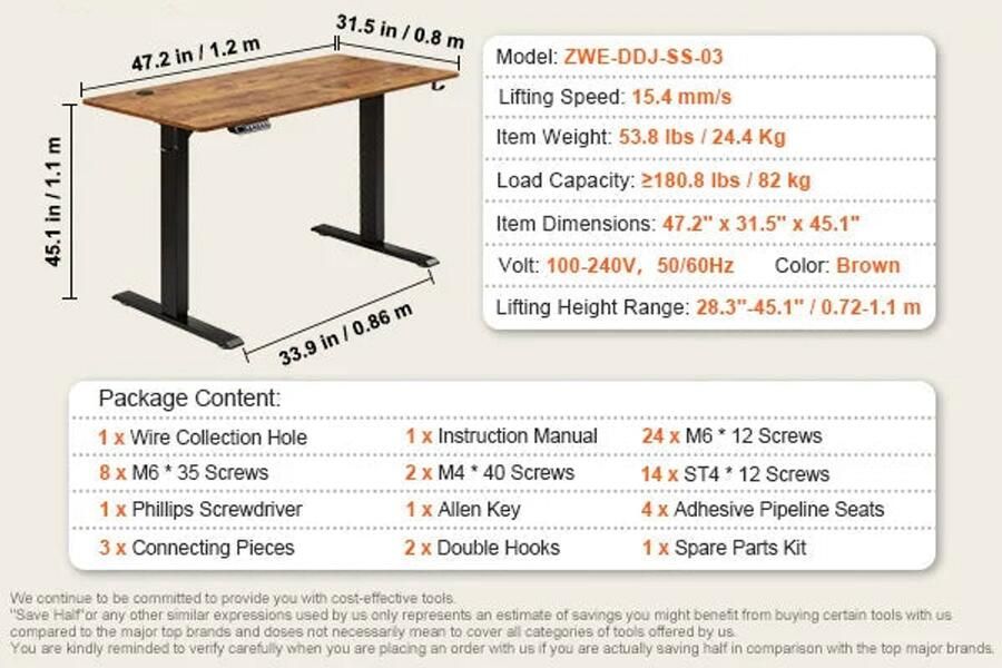 Corenia Zit-Sta Bureau Bureautafel Computer Tafel Laptoptafel 47.2x31.5inch voor Gaming en Thuiskantoor Elektrisch Hoogteverstelbaar 85kg Draagcapaciteit Bruin