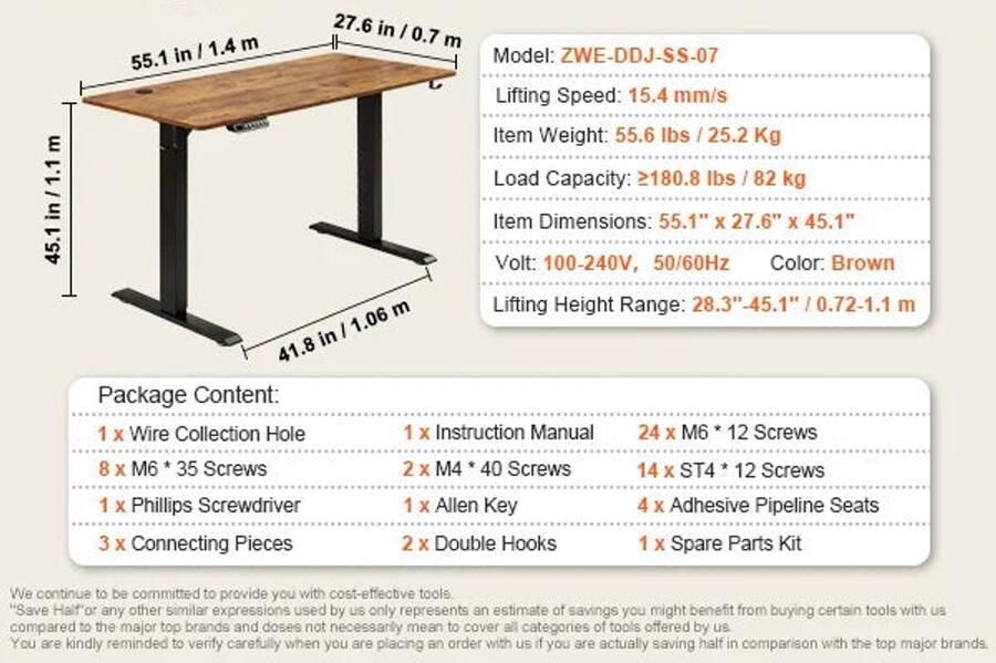 Corenia Zit-Sta Bureau Bureautafel Computer Tafel Laptoptafel 55.1x27.6inch voor Gaming en Thuiskantoor Elektrisch Hoogteverstelbaar 85kg Draagcapaciteit Bruin