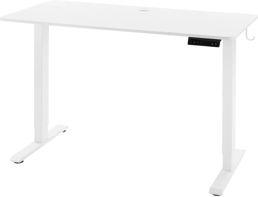 Corenia Zit-Sta Bureau Computerbureau Computertafel 120x60cm Staand Bureau Geheugenfunctie Game Bureau Kantoor Tafel Elektrisch Hoekbureau Kabelbeheer & Haakjes Wit