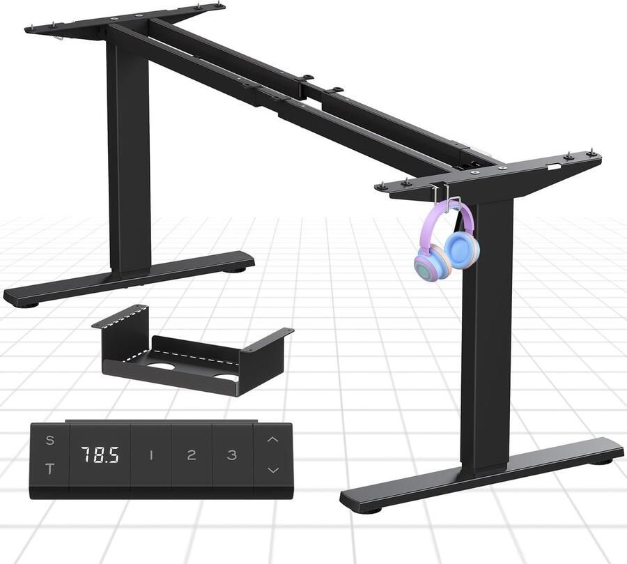 Corenia Zit Sta Bureau Frame – Bureau Onderstel – Bureau Poten – Verstelbaar Bureau – Sta Bureau – In Hoogte Verstelbaar 73-122 cm – Lengte Verstelbaar 80-140 cm – Met Stevige Beensteun – Robuust IJzeren Frame