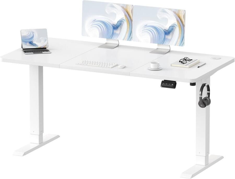 Corenia Zit Sta Bureau – Verstelbaar Bureau – Elektrisch Bureau – Hoogte Verstelbaar Bureau – Computerbureau – 140x60 cm – Stevig Stalen Frame – Geen Stroom Nodig