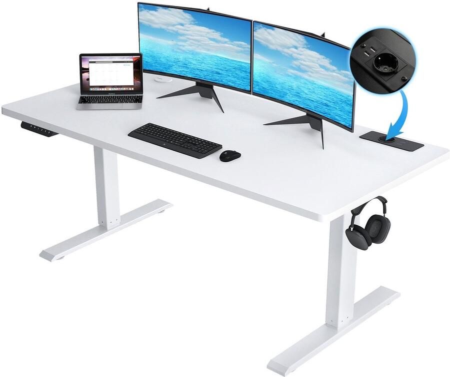 Corenia Zitsta Bureau – Zit Sta Bureau – Elektrisch Bureau – Hoogte Verstelbaar Bureau – Verstelbaar Bureau Met Touchscreen – Extra Groot Werkblad 160x70 cm – Melamine Houtkleurig Met Stalen Onderstel