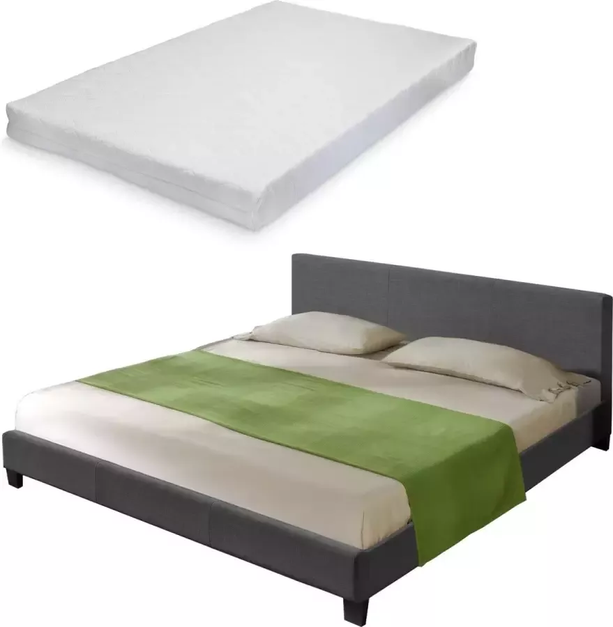 Corium Houten bed stof bedbodem en matras 180x200 cm donkergrijs