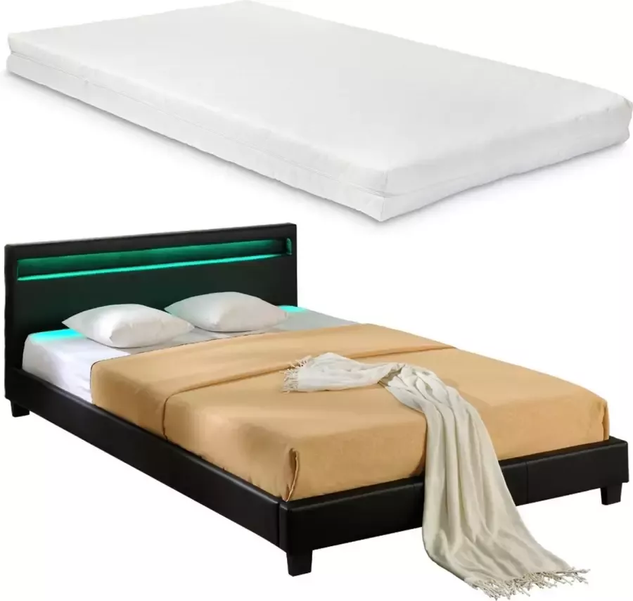 Corium LED-Ledikant Parijs incl. matras bedbodem 160x200 zwart