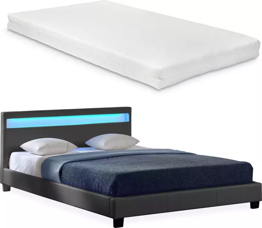 Corium LED-Ledikant Parijs incl. matras bedbodem 180x200 donkergrijs