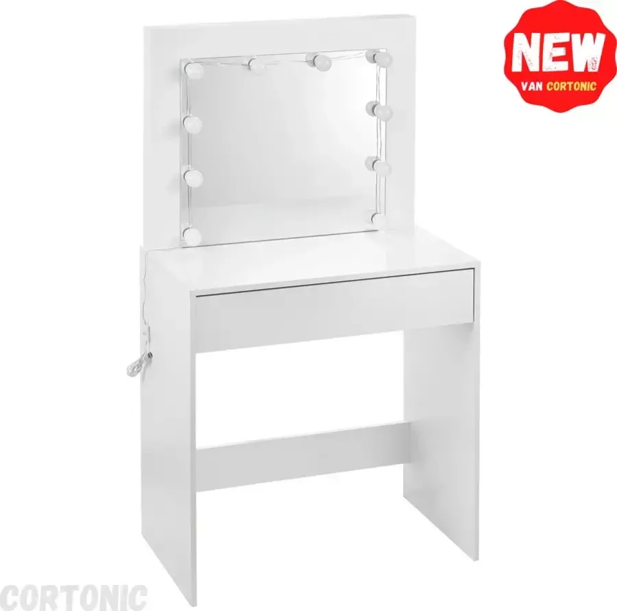 Cortonic Make up tafel Kaptafel met Spiegel Modern Schminktafel met Verlichting Wit 100% Garantie