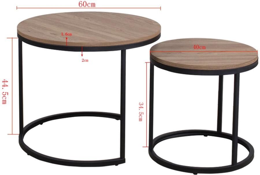 Cosas Buenas 2 stuks Scandinavische salontafel 60 en 10 cm 2 in 1 -Rond Combinatie Kantoor Tafel Bijzettafel
