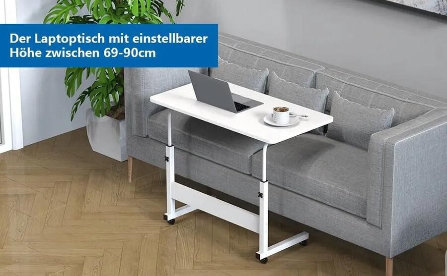 Cosas Buenas 60X40X90Cm In Hoogte Verstelbare Laptop Tafel Bijzettafel Notebook Sofa Tafel Computer Bureau Wit Met Wielen Voor Kantoor Slaapkamer Woonkamer Thuis Modern Gemakkelijk