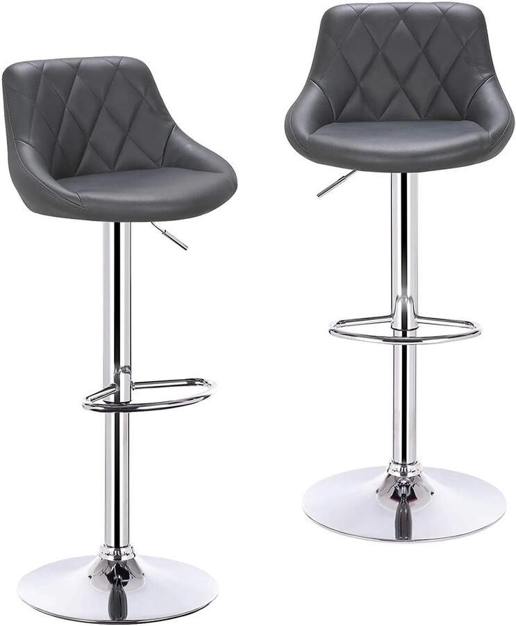 Cosas Buenas WOLTU 2 stuks Draaibare Barstoelen Licht grijs Leer Kruk Hoogte verstelbaar Voetsteun Keuken Woonkamer