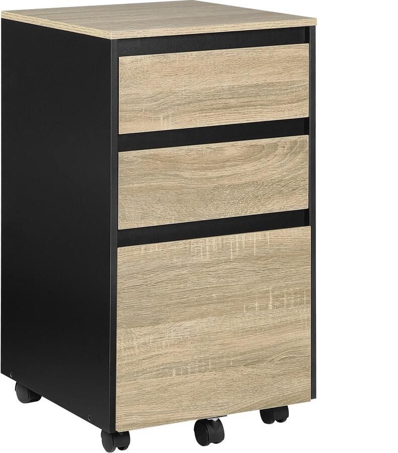 Cosas Buenas WOLTU Archiefkast Licht Eiken Zwart Kleur 40x70x40cm Opslag Office Organizer met 3 laden Rolkast