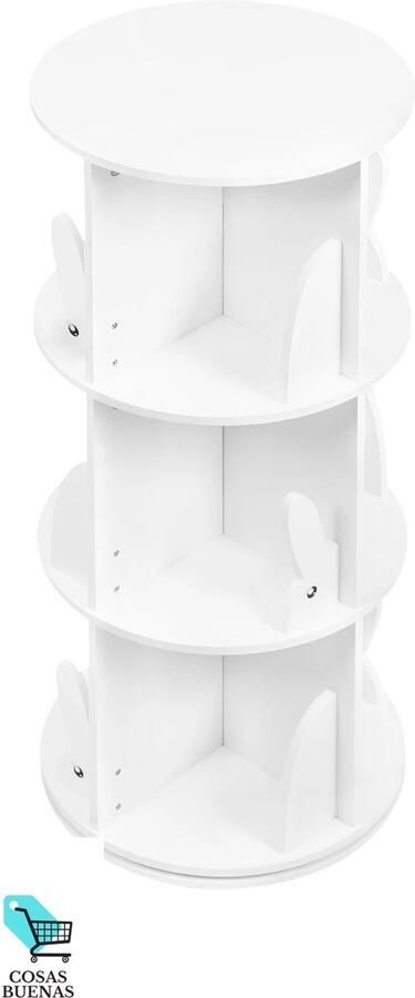 Cosas Buenas Woltu Boekenkast Wit Kinderen Roterend -Speelgoed Boekenplank Vrijstaand Ruimtebesparende Opslag