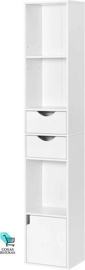 Cosas Buenas WOLTU Boekenkast Wit Staand Plank Laden Deur 30x158x24cm Woonkamer Slaapkamer Smalle Hoge Kast