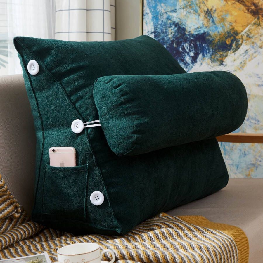 Cosas Leeskussen Kussen voor lezen Voor in Bed en Bank Rugkussen Boekenkussen met Kussenrol Comfortabel Leeskussen Bookseat Meditatiekussen Rugkussen onderrug Groen