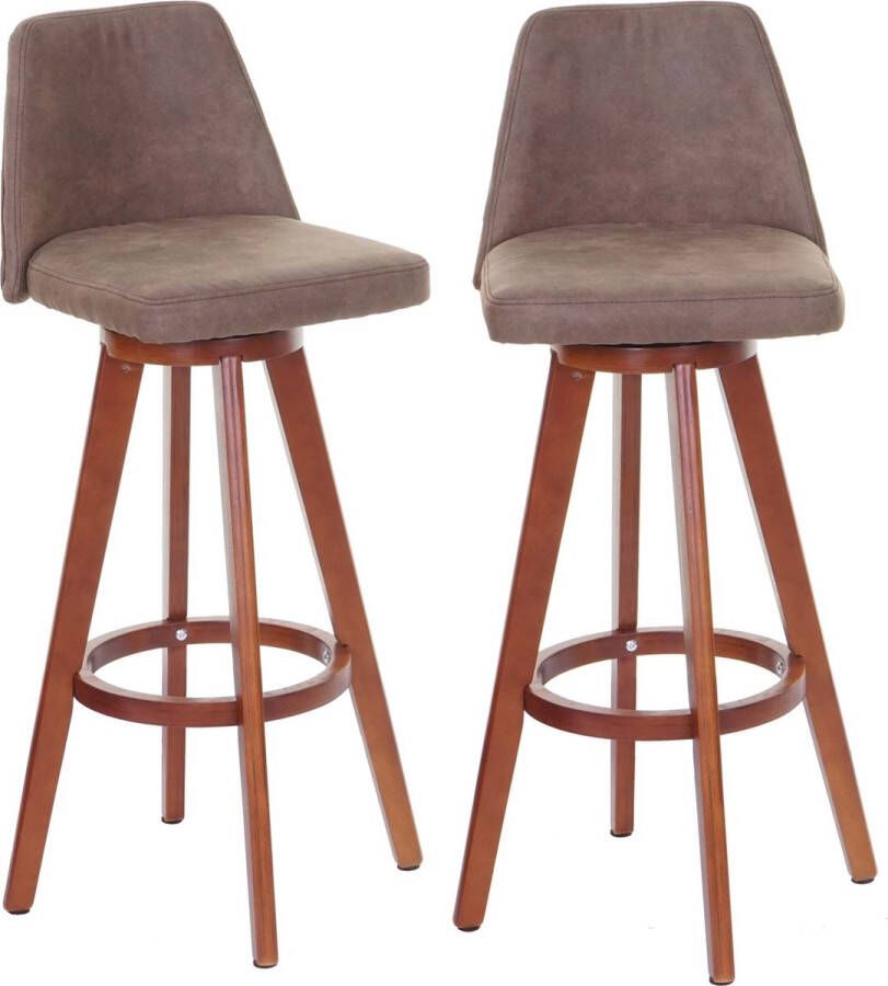 Cosmo Casa 2-delige set barkrukken Barkruk toonbankkruk- Houten textiel draaibaar Vintage bruin- Lichte poten