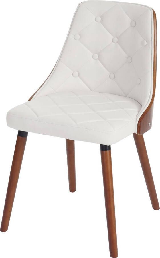 Cosmo Casa 2-Delige set eetkamerstoel Bezoekersstoel keukenstoel- Walnoot-look gebogen hout Kunstleer wit