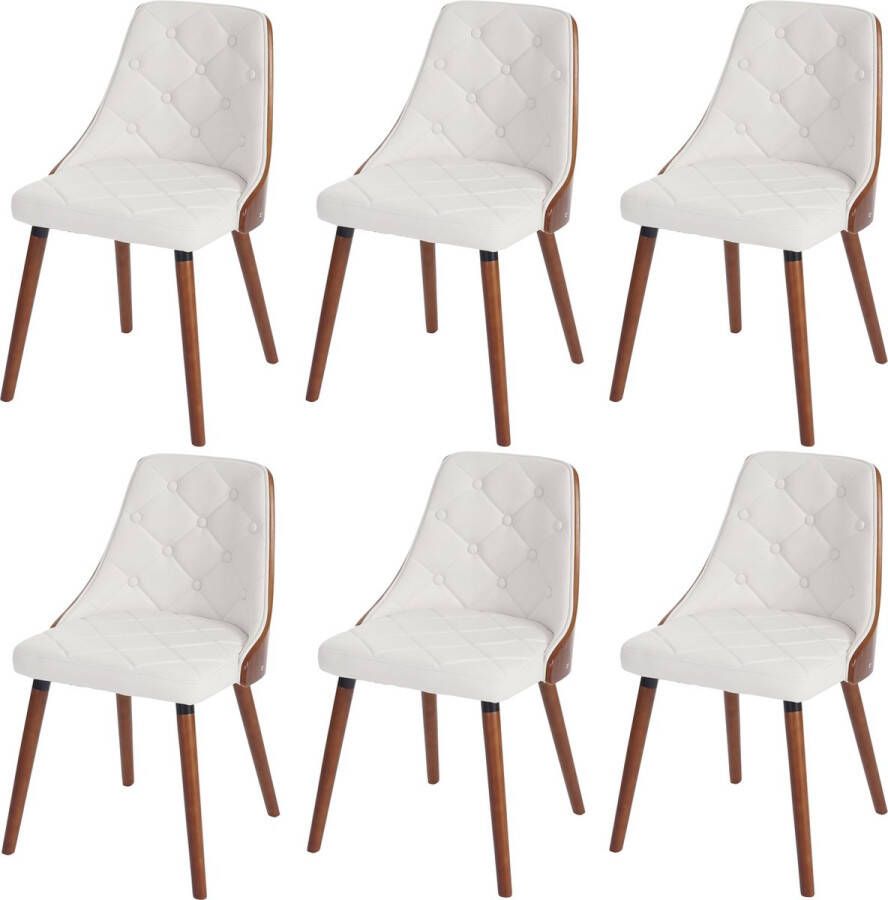 Cosmo Casa 6-delige set eetkamerstoelen Bezoekersstoel keukenstoel- Notenhout-Look gebogen hout Kunstleer wit
