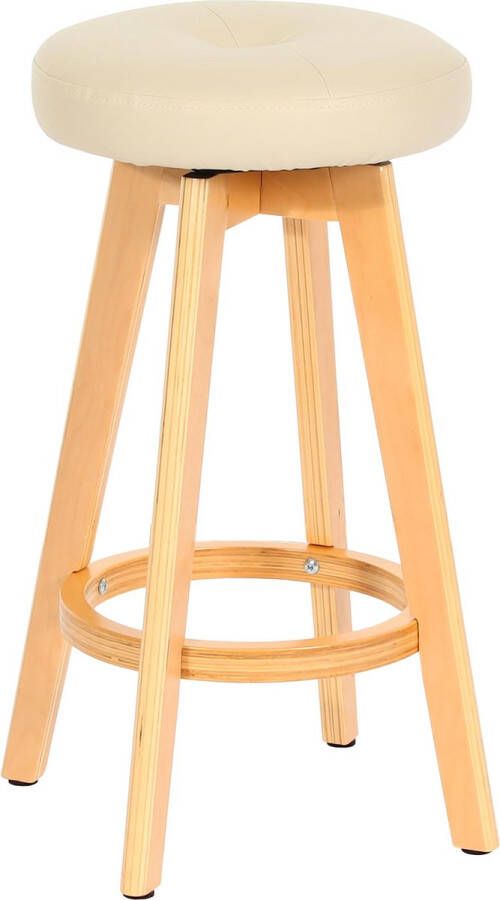 Cosmo Casa Barkruk 360° Draaibaar Comfortabele Vulling Kunstleer Berkenhout Crème met Lichtkleurige Poten 67x45x45 cm