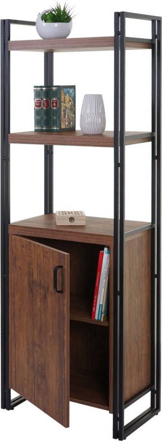 Cosmo Casa Boekenkast Plank Woonplank Opbergvak Met Deur 3D Structuur 165X55cm Wild Eiken Look