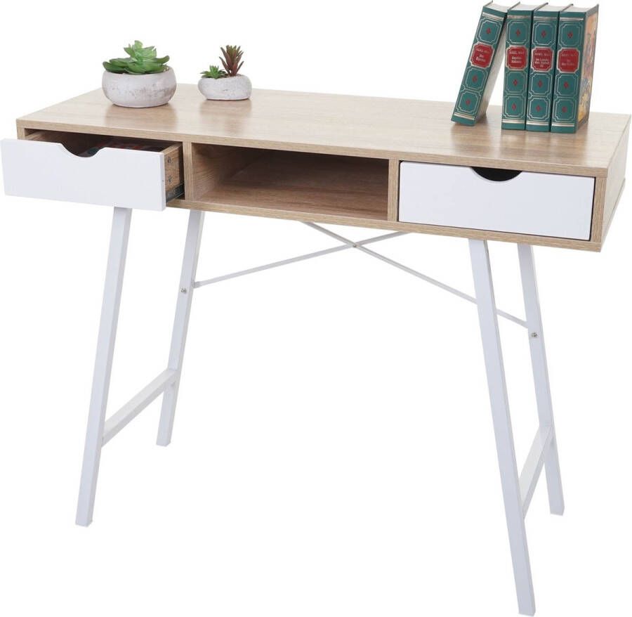 Cosmo Casa Cosmo Cas Console tafel Bijzettafel- 3D-Structuur 100x40cm Natuurlijk- Bruin -Wit