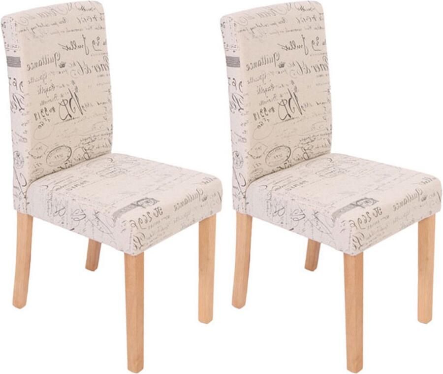 Cosmo Casa 2-delige Eetkamerstoelen Set Littau Keukenstoelen Textiel met Opschrift Crème Lichte Poten