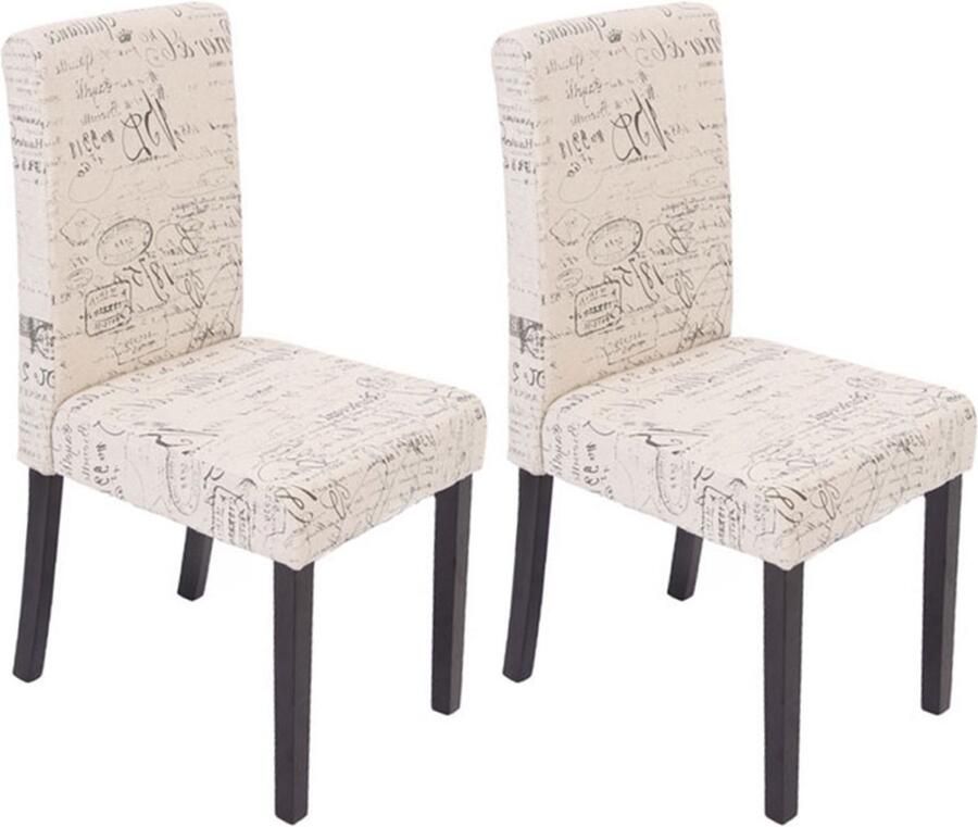 Cosmo Casa 2-delige Eetkamerstoelen Set Littau Keukenstoelen Textiel met Opschrift Crème Donkere Poten