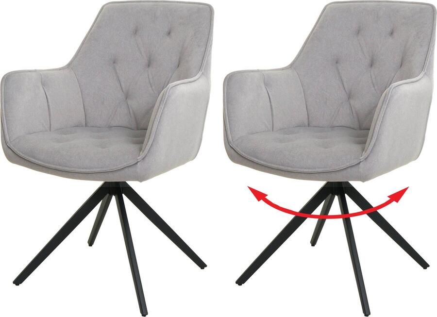Cosmo Casa 2-Persoons Eetkamerstoel Set Keukenstoelen met Armleuningen Draaibaar Metaal Stof Lichtgrijs