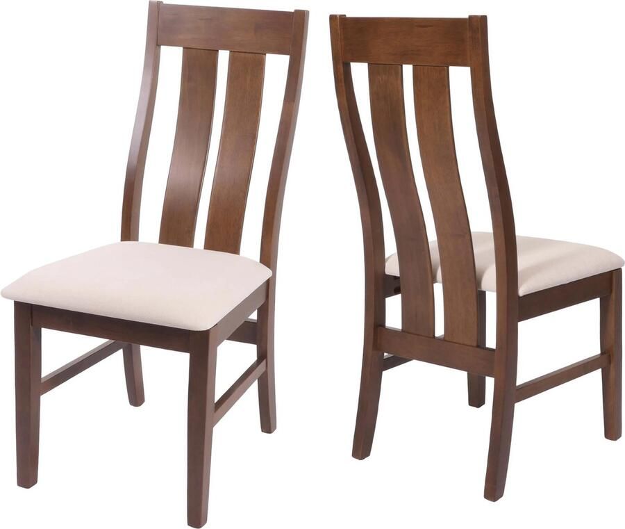 Cosmo Casa 2-Persoons Eetkamerstoel Set Keukenstoelen met Armleuningen Stof Massief Hout Donkere Frame Crème