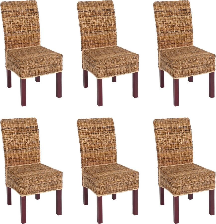 Cosmo Casa 6-Delige Eetkamerstoelenset BALI Wicker Stoelen Zonder Kussen Licht