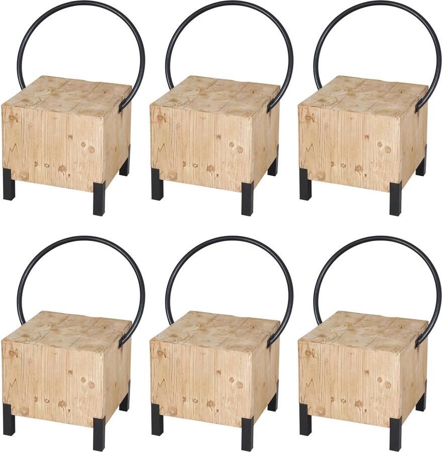 Cosmo Casa 6-Delige Eetkamerstoelenset Industriële Bezoekersstoelen van Massief Hout en Metalen Frame MVG-gecertificeerd Naturel