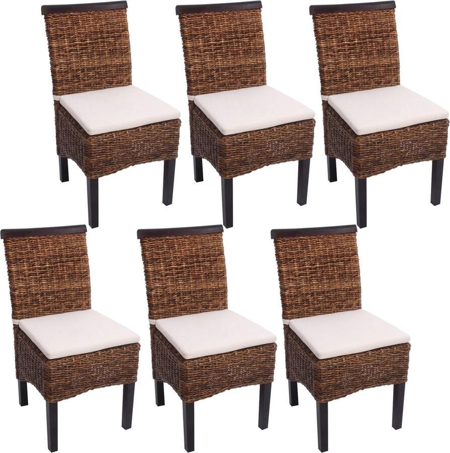 Cosmo Casa 6-Delige Eetkamerstoelenset Wicker Stoelen met Kussen Donker