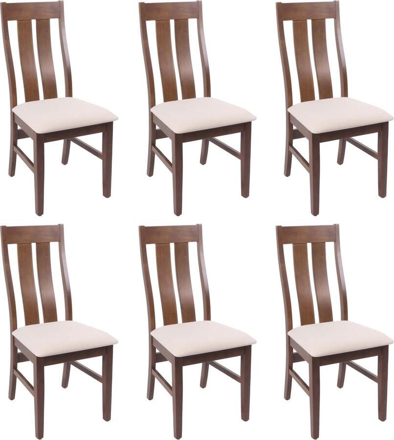 Cosmo Casa 6-Persoons Eetkamerstoel Set Keukenstoelen met Armleuningen Stof Massief Hout Donkere Frame Crème