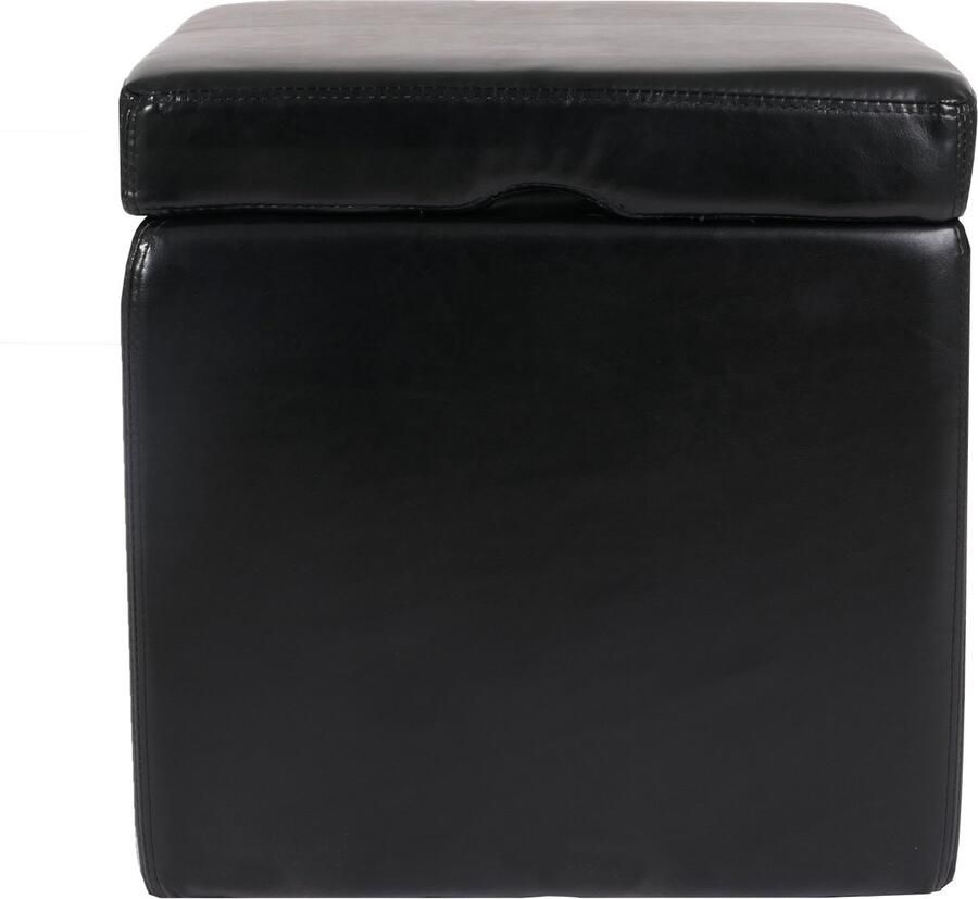 Cosmo Casa Poef Cube Kruk Opbergdoos Met Deksel Leder & Kunstleer 45x44x44cm MVG Gecertificeerd Zwart