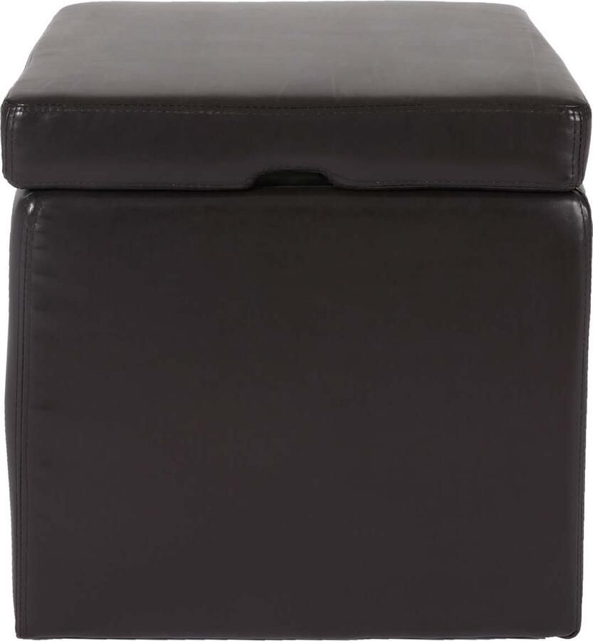 Cosmo Casa Poef Cube Kruk Opbergdoos Met Deksel Leder & Kunstleer 45x44x44cm MVG Gecertificeerd Bruin