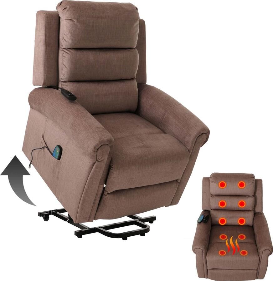 Cosmo Casa Relaxfauteuil TV Fauteuil met Verstelbare Functie Opstaand Hulp Massage- en Verwarmfunctie Chenille Stof (220g m²) Bruin