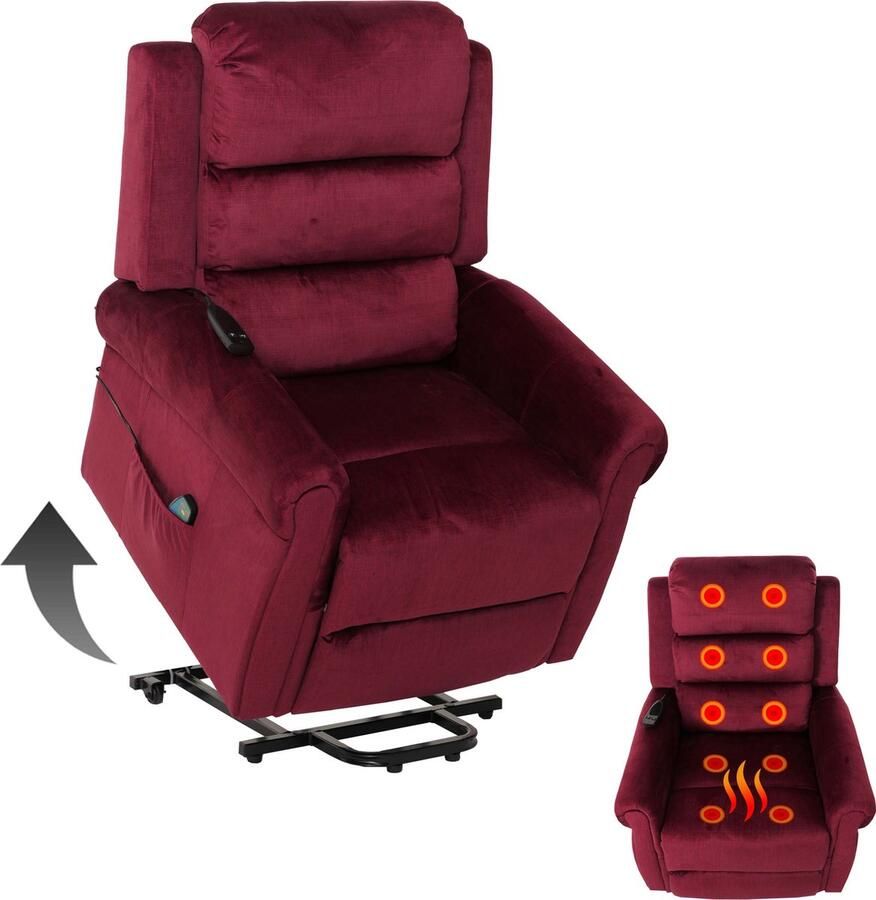 Cosmo Casa Relaxfauteuil TV Fauteuil met Verstelbare Functie Opstaand Hulp Massage- en Verwarmfunctie Chenille Stof (220g m²) Bordeauxrood