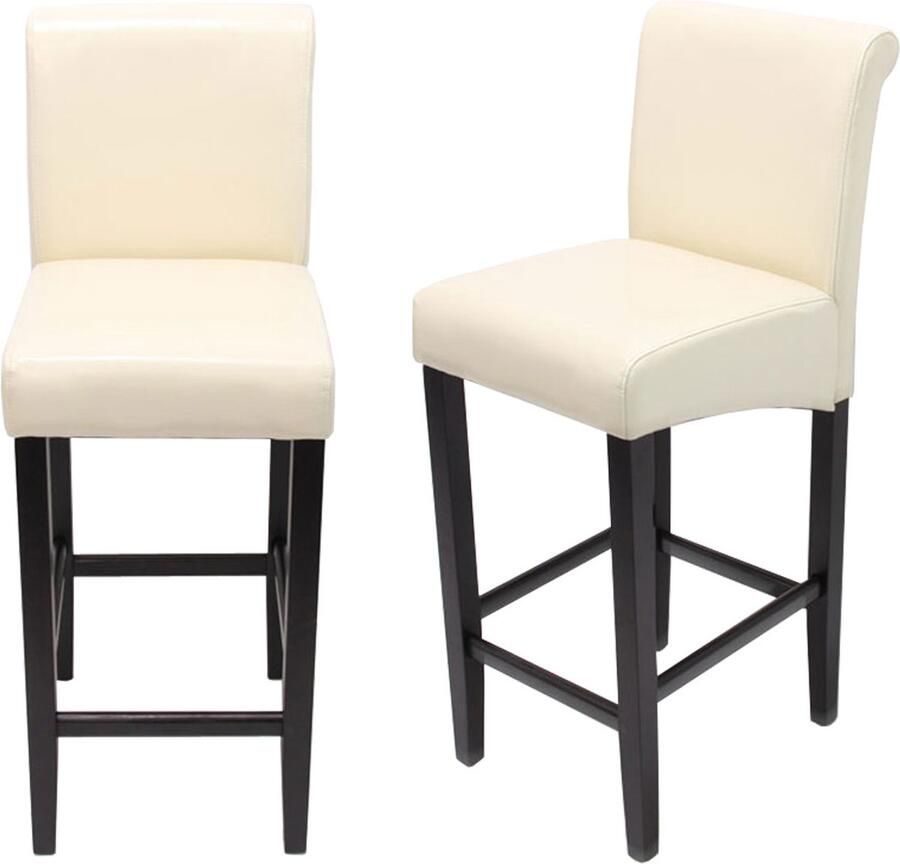 Cosmo Casa Set van 2 Barstoelen Tafelstoelen Hout Crème Donkere Poten Leder