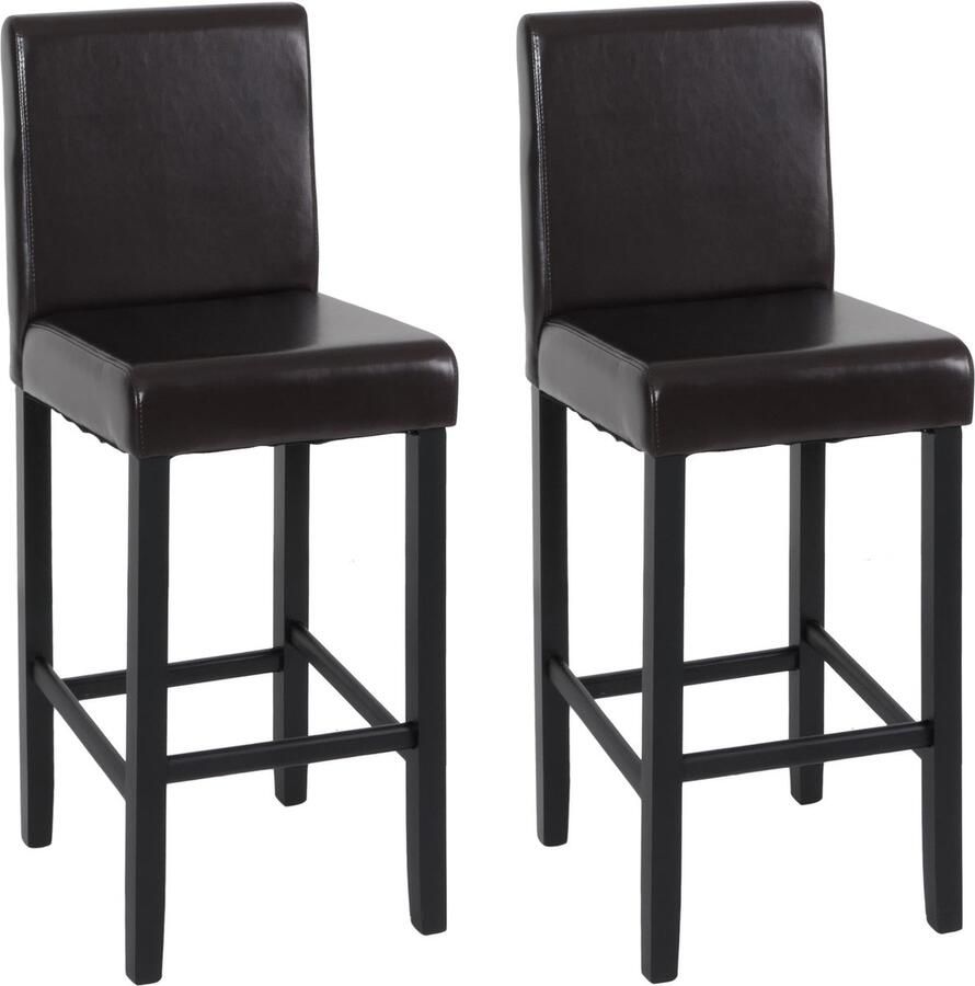 Cosmo Casa Set van 2 Barstoelen Tafelstoelen Hout & Leder Bruin Donkere Poten