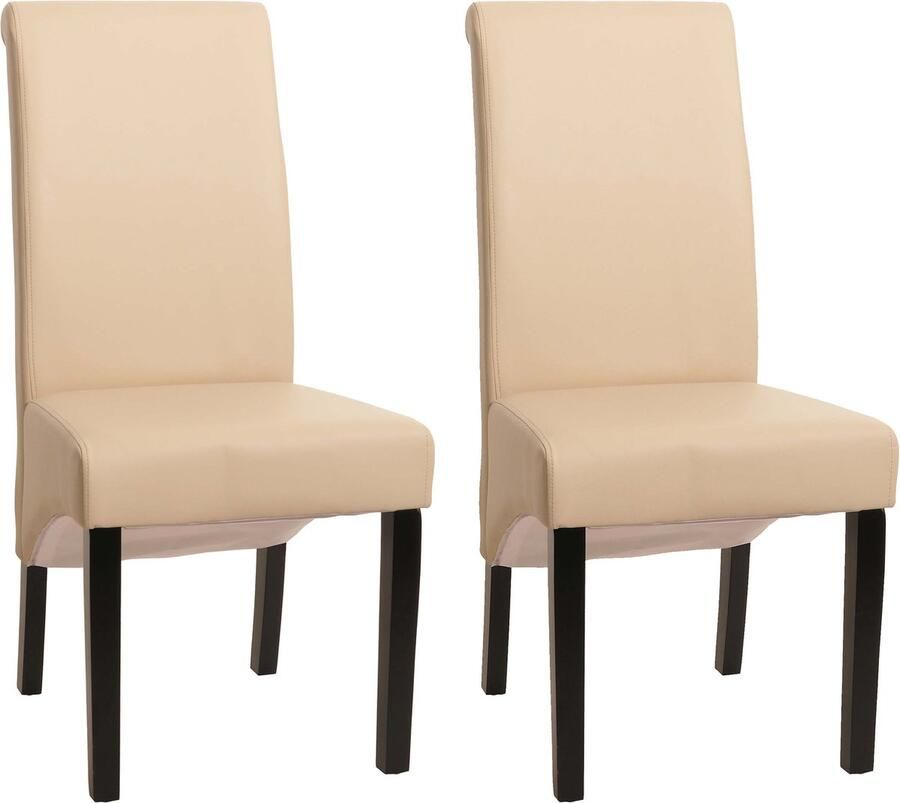 Cosmo Casa Set van 2 Eetkamerstoelen Beklede Keukenstoel Leer Crème Donkere Poten