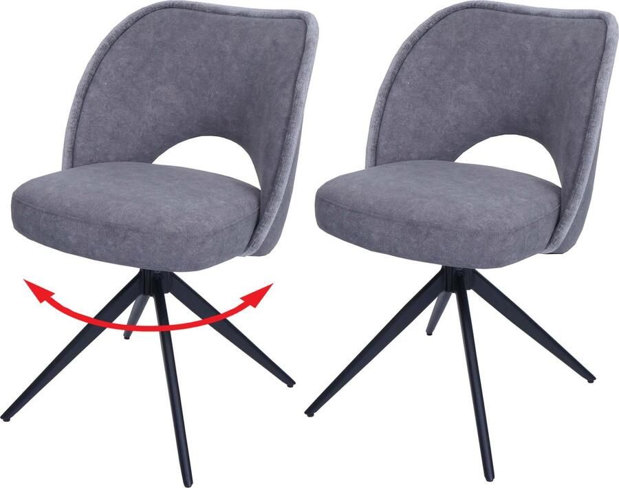 Cosmo Casa Set van 2 Eetkamerstoelen Beklede Keukenstoelen Draai- en Terugslagmechanisme Textiel (420g m²) Donkergrijs