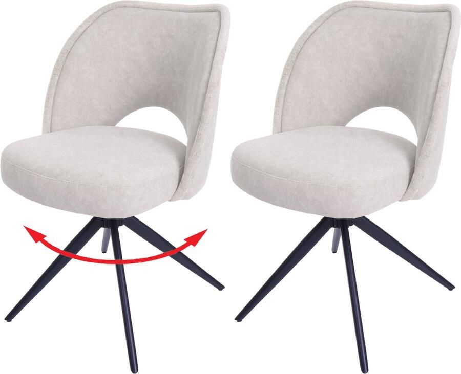 Cosmo Casa Set van 2 Eetkamerstoelen Beklede Keukenstoelen Draai- en Terugslagmechanisme Textiel (420g m²) Crème
