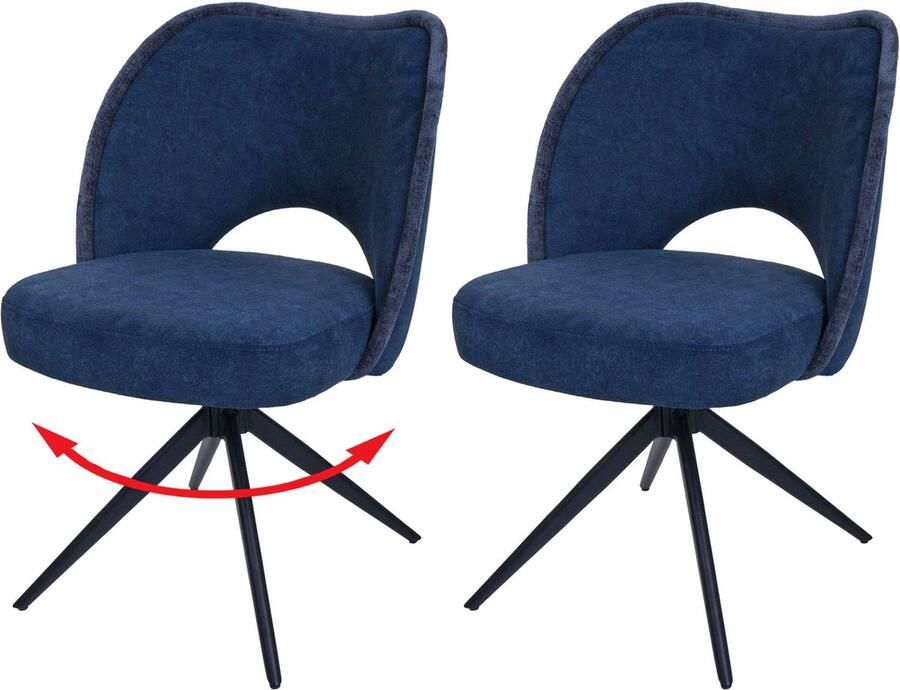 Cosmo Casa Set van 2 Eetkamerstoelen Beklede Keukenstoelen Draai- en Terugslagmechanisme Textiel (420g m²) Blauw