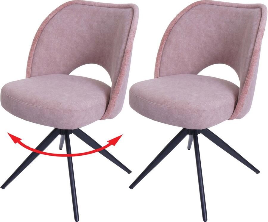 Cosmo Casa Set van 2 Eetkamerstoelen Beklede Keukenstoelen Draai- en Terugslagmechanisme Textiel (420g m²) Roze