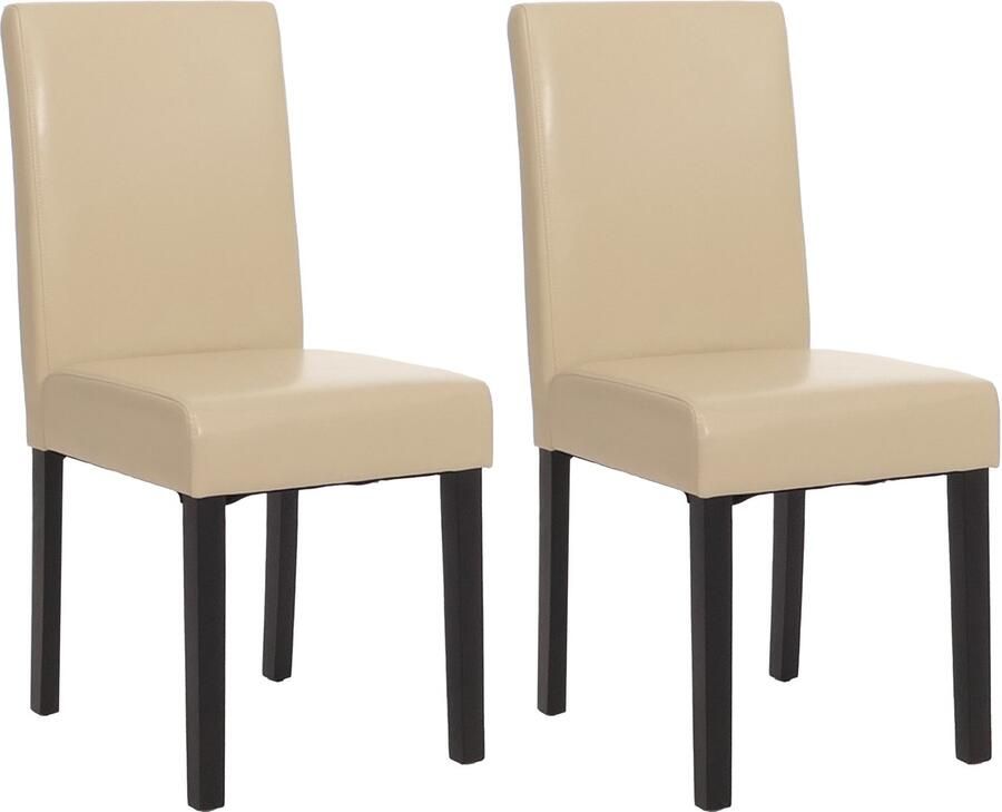 Cosmo Casa Set van 2 eetkamerstoelen Keukenstoel Littau ~ kunstleer crème donkere poten