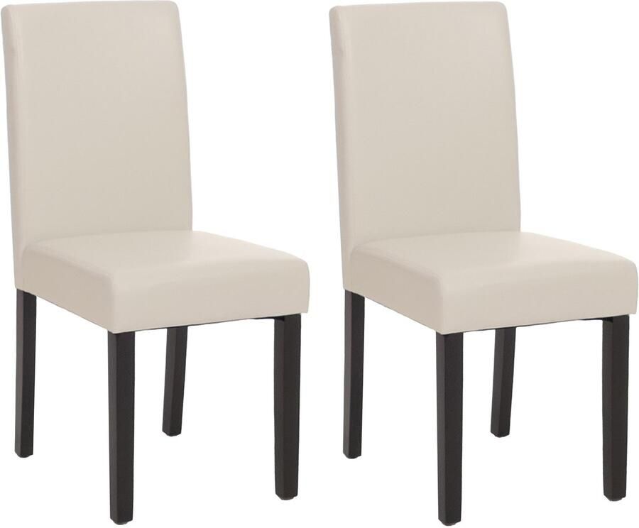 Cosmo Casa Set van 2 eetkamerstoelen Keukenstoel Littau ~ kunstleer wit donkere poten