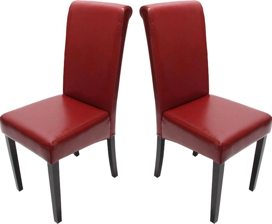 Cosmo Casa Set van 2 Eetkamerstoelen Keukenstoelen Leder Rood Donkere Poten