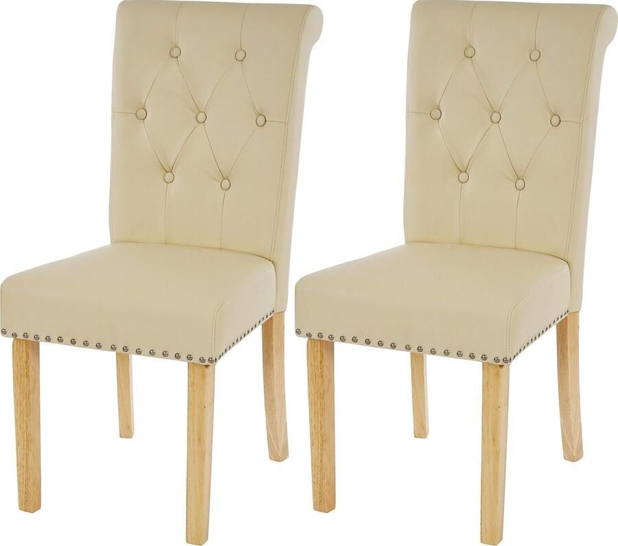 Cosmo Casa Set van 2 Eetkamerstoelen Keukenstoelen Nieten Kunstleer Crème Lichtgekleurde Poten