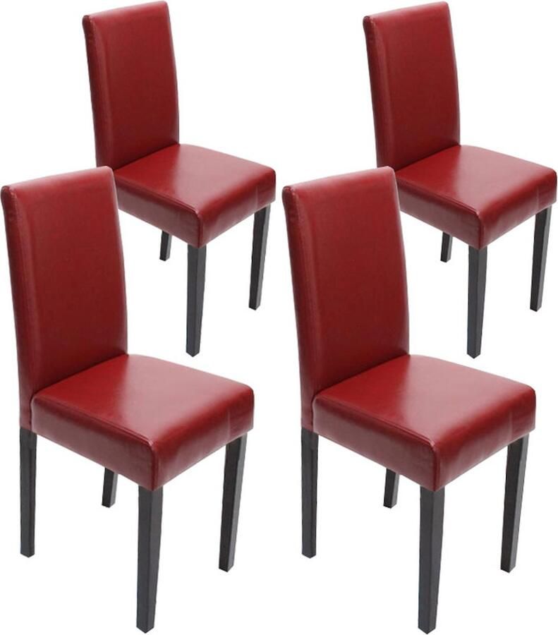 Cosmo Casa Set van 4 Eetkamerstoelen Keukenstoelen Littau Leer Rood Donkere Poten