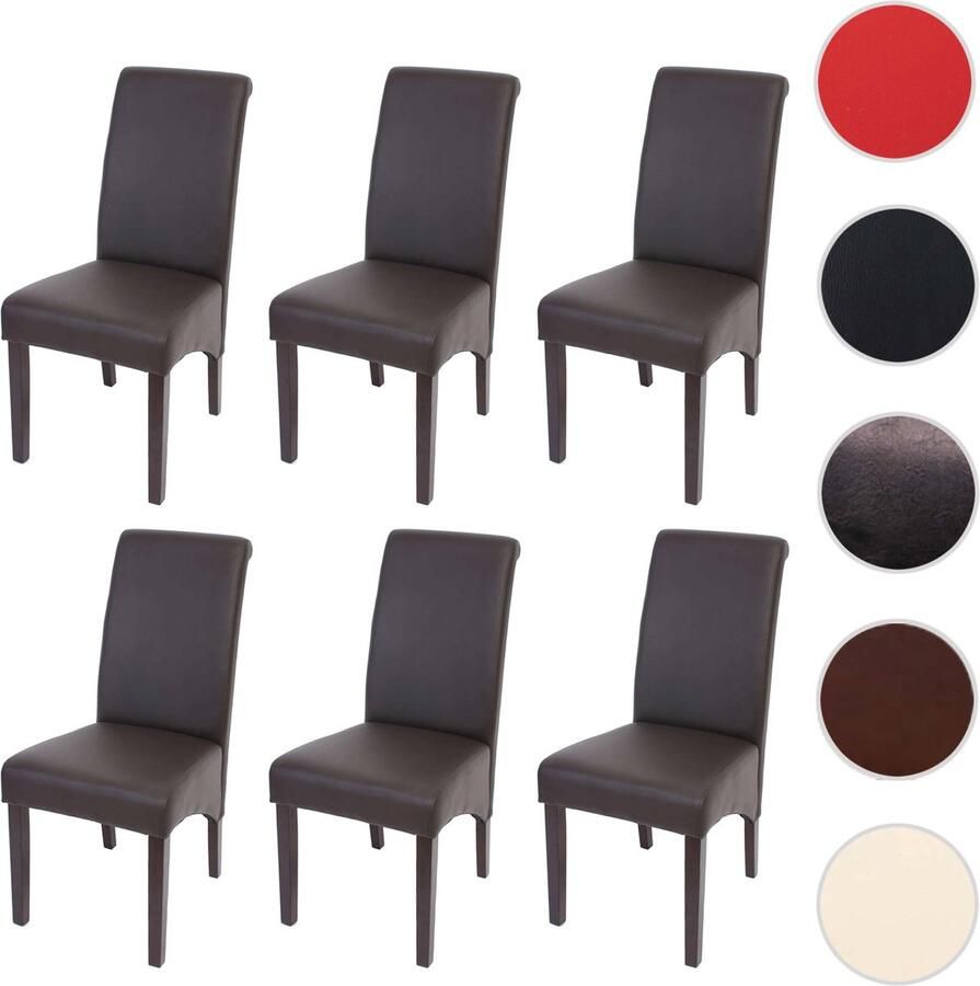 Cosmo Casa Set van 6 Eetkamerstoelen Beklede Keukenstoel Mat Kunstleer Bruin Donkere Poten