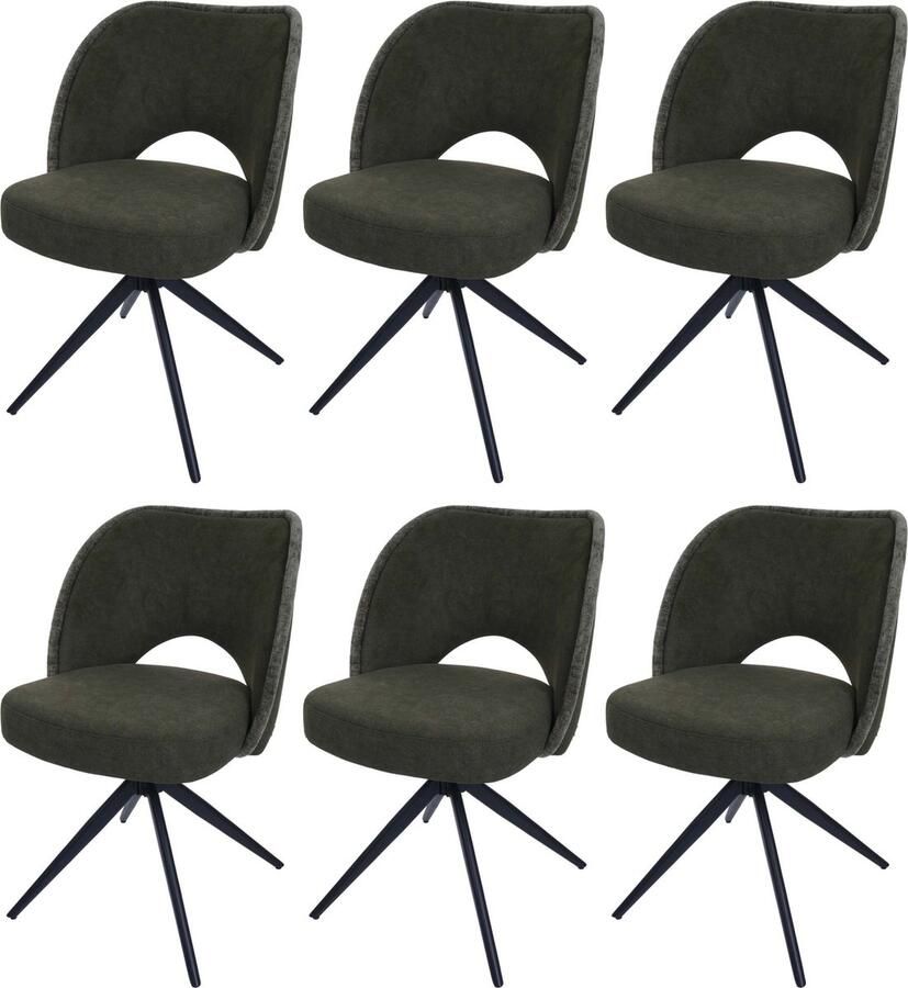 Cosmo Casa Set van 6 Eetkamerstoelen Beklede Keukenstoelen Draai- en Terugslagmechanisme Textiel (420g m²) Groen
